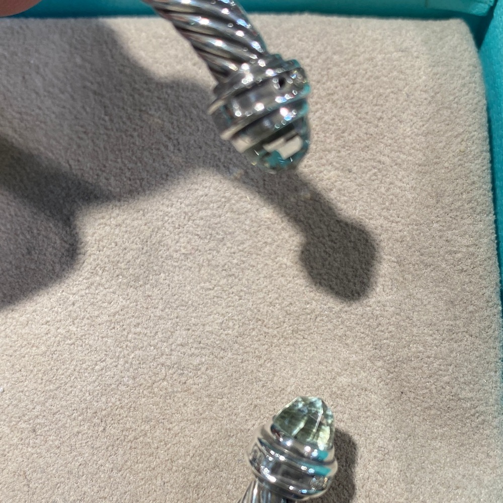 David Yurman Silver Cable Bracelet with Green Accents medium size - Picture 3 of 4